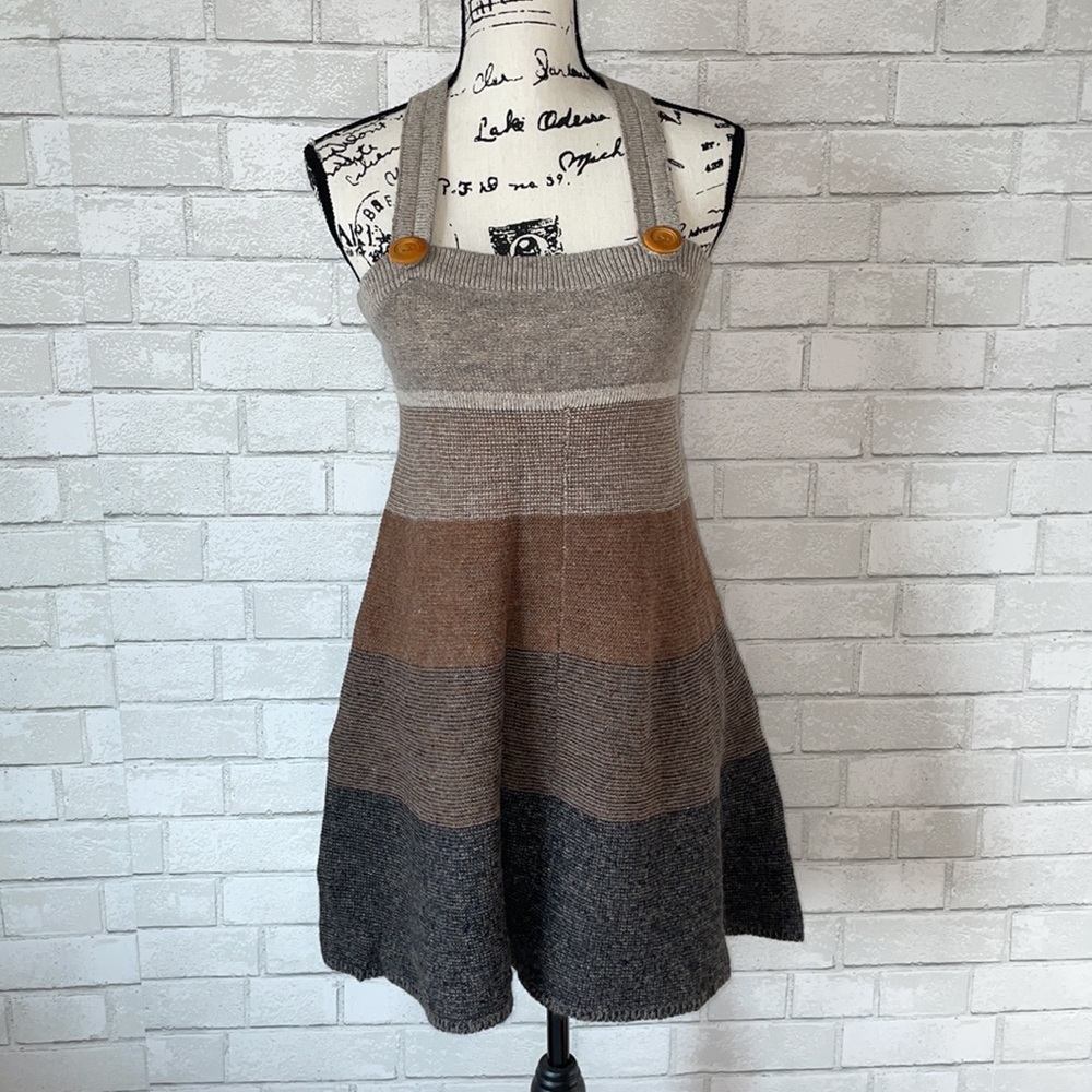 Free People Striped Knit Halter Dress in Beige, Brown, Gray